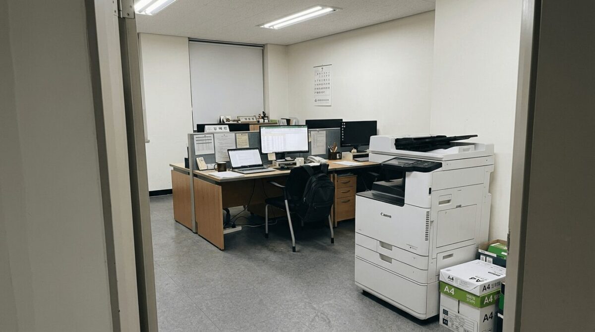 안산복합기렌탈 캐논 C3322 고잔동 사무실 입구에서 바라본 설치 전경