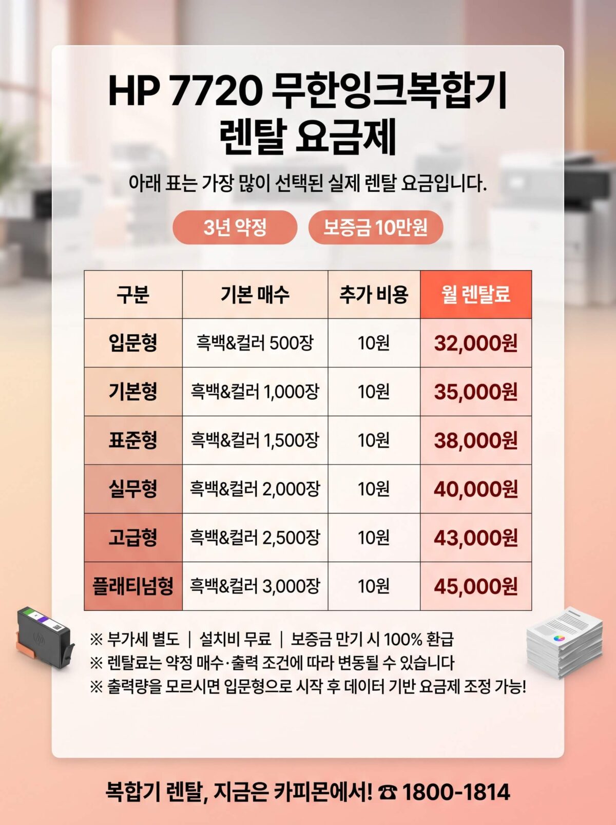 HP 7720 복합기렌탈 요금제 및 사양표