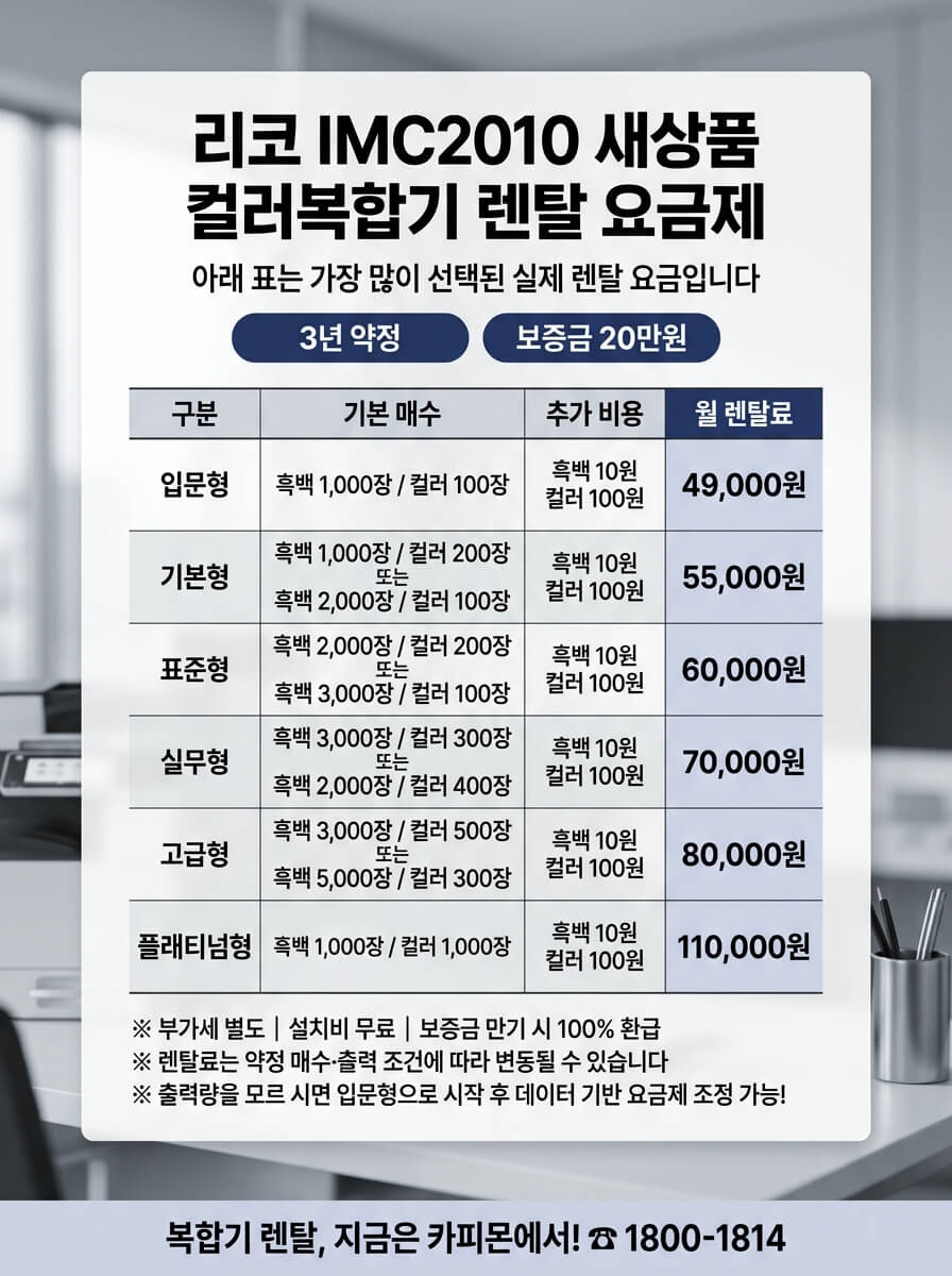 리코 IM C2010 복합기임대 요금제 및 사양표