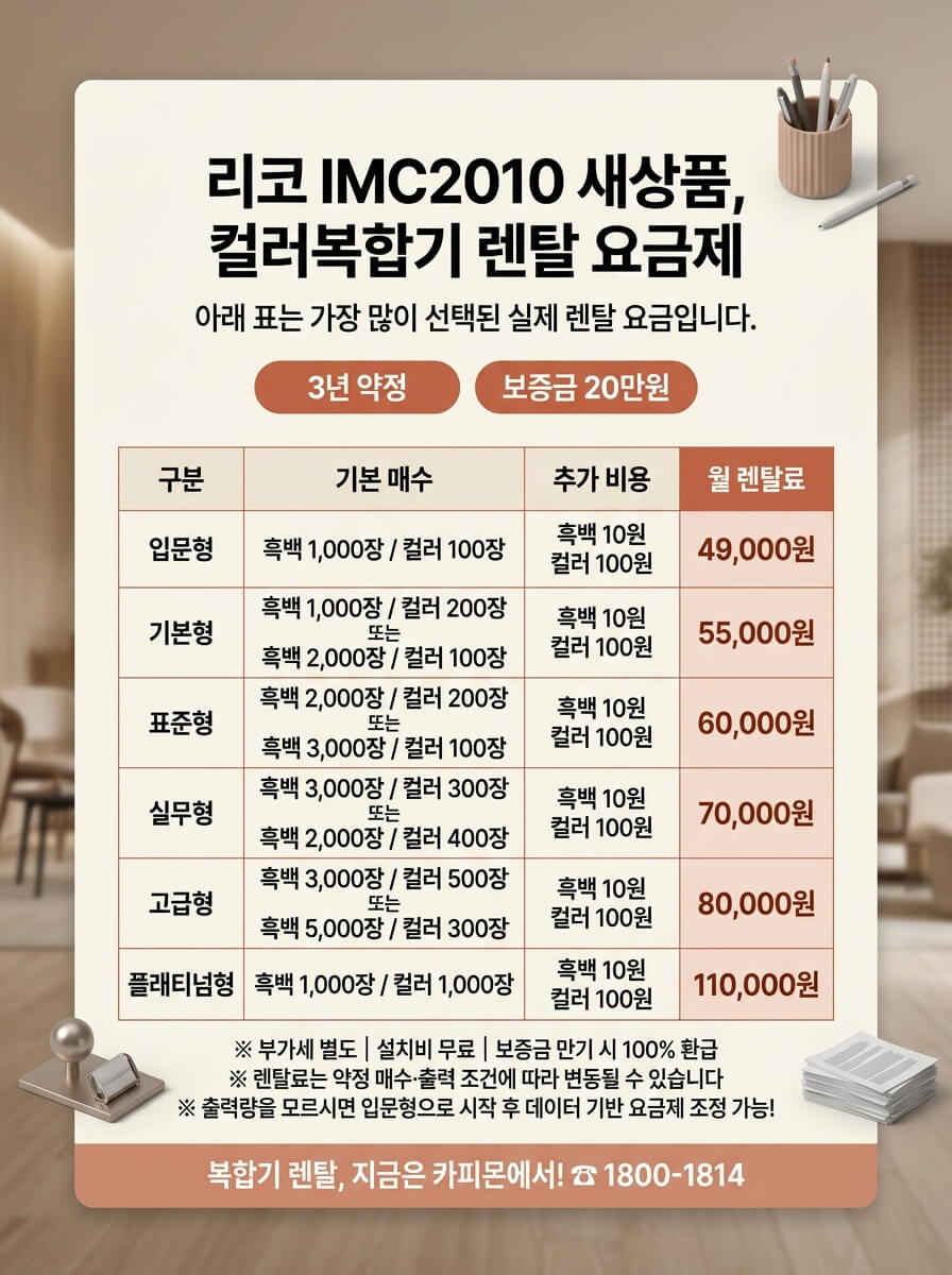 노원복합기렌탈 리코 IMC2010 복합기렌탈 요금제 표